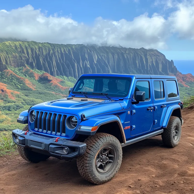 Jeep on a scenic Kauai road